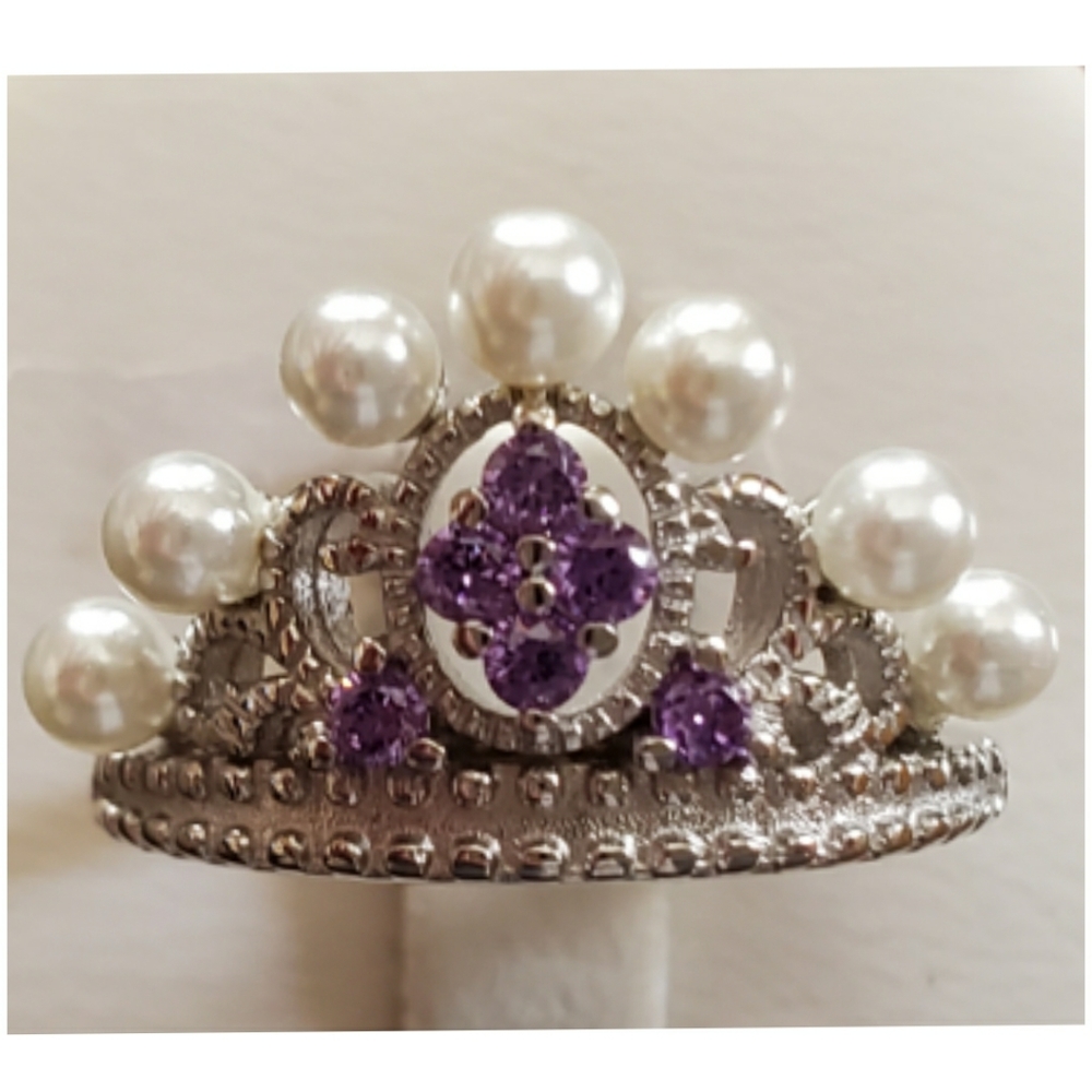 Genuine Amethyst and Fresh Water Pearl Tiara Ring